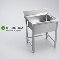 Évier de cuisine professionnel en acier inoxydable 201/304 à cuve unique, avec revêtement autonettoyant et résistant à la corrosion, pour hôtels, restaurants et applications industrielles