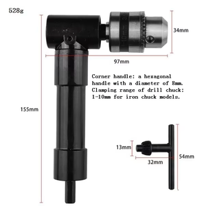 Perceuse électrique à angle droit à 90 degrés outil d'angle de mandrin à trois mâchoires, outil de pliage électrique à angle droit en alliage avec clé - Product Image 5