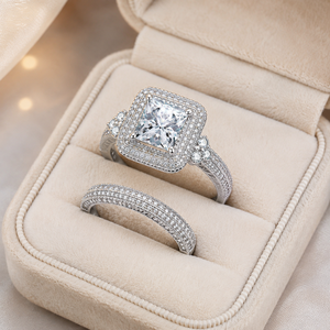 Set di Anelli Geometrici Quadrati da Principessa per Coppie, Elegante Gioiello da Sposa per Donne - Product Image 6