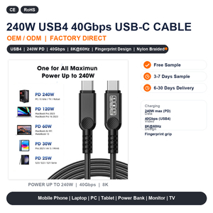 Câble USB4 40 Gbit/s <span class=keywords><strong>USB</strong></span>-C en gros, charge rapide 240 W, vidéo 8K, cordon de données tressé en nylon, flexible, fabricant - Product Image 2