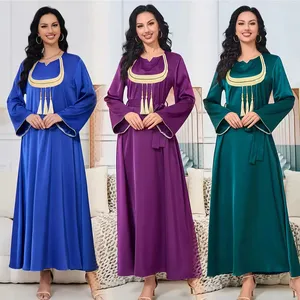 Dubai Middle East Ethnic Robe Ramadan Gurban Abaya For Women Islam Muslim Clothing Arabic Woolen Collar Tassel Dress