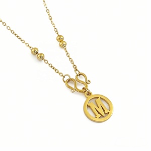 Vente en gros usine : Collier et boucles d'oreilles unisexes personnalisés en acier inoxydable plaqué or, avec chaîne à perles sportives et pendentif simple à 26 lettres - Product Image 3