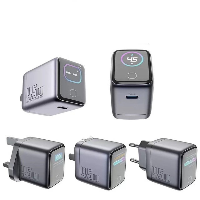 45W GaN Wall Charger with Smart AI Digital Display for Tablets Laptops and Fast Charging for Mobile Phones