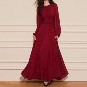 العلامة التجارية التخصيص قوانغتشو تصنيع الفرنسية مزاجه المرجانية الأحمر عالية الخصر فستان ورقة لوتس أنيقة ضئيلة فستان طويل طويل طويل طويل - Product Image 1