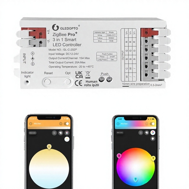 GLEDOPTO ZigBee 30 Pro+ 5 1/3 LED Controller 15A Max Adjustable RGBCCT/RGBW/RGB/CCT/Dimmer Alexa H*ue Tuya Smart Life APP
