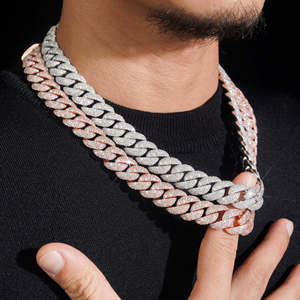 Novo <span class=keywords><strong>Design</strong></span> Custom Made Hip Hop Bling Moda Homens Colar 925 Sterling Silver 15MM Mosaico Configuração Moissanite Cubano Link <span class=keywords><strong>Chain</strong></span> - Product Image 6