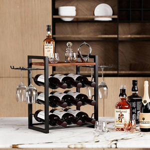 Custom Modern Home Corner Kitchen Cabinet Luxury Countertop Wooden Metal Bar Stackable Wine Glass <b>Bottle</b> <b>Storage</b> <b>Rack</b> Holder - Product Image 5
