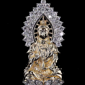 Pendentif Seigneur Bouddha en or massif jaune 14 carats avec diamant cultivé en laboratoire 1ct - Product Image 1