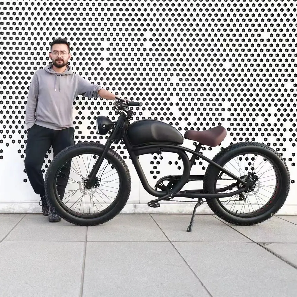 人気の26 "ファットタイヤカフェレーサーEbike48vモーターバイクチョッパー26ファットタイヤ電動自転車