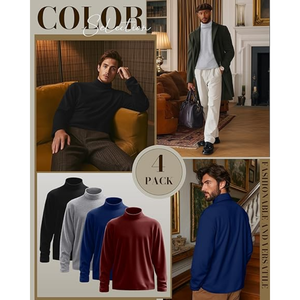 Pull à col roulé thermique doublé en polaire pour homme, manches longues, chaud pour l'hiver, couche de base douce et extensible - Product Image 5