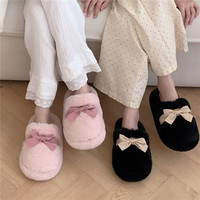Chaussons moelleux pour femmes, mode 2024, fourrure chaude, intérieur rembourré, hiver, chaussons de maison pour femmes, nœud