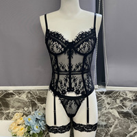 Ensemble de lingerie sexy en dentelle à motif d'arêtes de poisson, nouvelle collection, transparent, pour femmes