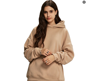 Women's Oversized <b>Pink</b> Hoodie Solid Color Fleece <b>Sweatshirt</b> With Pockets Regular Length Autumn Wear - Product Image 5