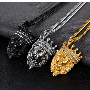 Collar con Colgante de Cabeza de León Grande de Acero Inoxidable y <span class=keywords><strong>Cadena</strong></span> Cubana de Color para <span class=keywords><strong>Hombre</strong></span> y Mujer, Joyería, Regalo, Rey Animal, Estilo Vintage, Moderno - Product Image 1