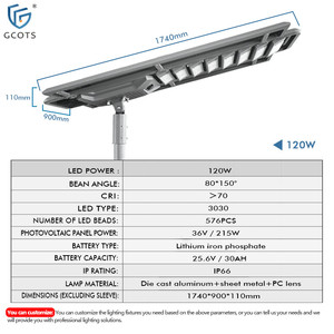 ไฟถนนโซลาร์เซลล์กลางแจ้ง กันน้ำ IP66 120W พร้อมแบตเตอรี่ รับประกัน 5 ปี สำหรับทางเดินรถ - Product Image 3