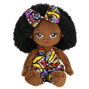 19 بوصة الأزياء الأفريقية فتاة القماش دمية هزلية اللباس لطيف نسيج لين محشو الطفل الأسود دمية