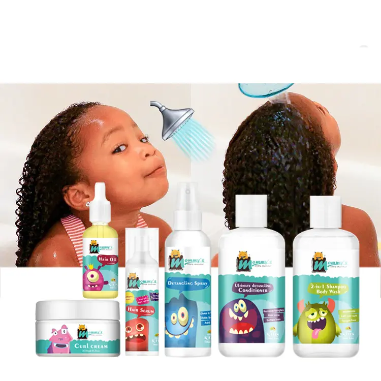 Mommy'S छोटे से राक्षस के लिए निजी लेबल बच्चों प्राकृतिक घुंघराले बालों की देखभाल उत्पादों किट अफ्रीकी बाल