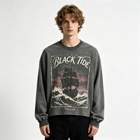 Sweat-shirt à manches longues effet délavé et vieilli, imprimé nautique, en coton épais, style streetwear