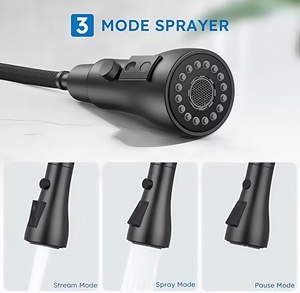 Thép không gỉ hiện đại sàn gắn vòi Nước Nhà Bếp đòn bẩy duy nhất kéo <span class=keywords><strong>3</strong></span>-cách chải màu đen kết thúc nhà bếp tap Bìa tấm bao gồm - Product Image 2