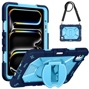 เคสแท็บเล็ตแบบไฮบริดซิลิโคนสำหรับ iPad Pro 11 นิ้ว, พร้อมขาตั้งหมุนได้ ที่เก็บปากกา และสายสะพายไหล่ - Product Image 1