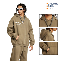 Sweat à capuche streetwear vierge, prêt-à-porter, 345 GSM, épais, coupe oversize, épaules tombantes, avec intérieur en molleton doux pour homme