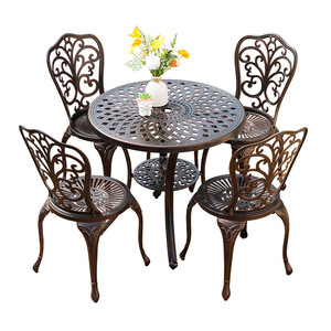 Ensemble de table de jardin en aluminium moulé, 4 places, mobilier de patio extérieur, design traditionnel, résistant aux intempéries, utilisation en cour - Product Image 1
