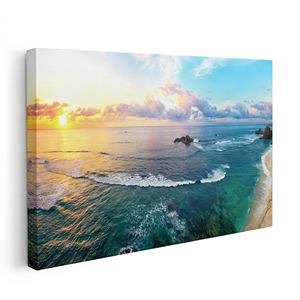 Arte en Lienzo de Atardecer Costero Moderno, Pintura Mural de Paisaje Marino Grande, Ondas del Océano, para Decoración de Hotel u Hogar, Sin Marco/Con Marco - Product Image 1