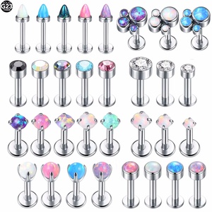 Bijou de corps en titane G23 avec opale, piercing d'oreille tragus, hélix, labret, filetage interne, plaqué <span class=keywords><strong>or</strong></span>, 16G 14G, pour femmes - Product Image 1