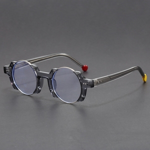 Cadres De Luxe Premium pour Lunettes Hommes Filtre De Lumière Bleue Italien Petit Cercle Bleu Marron Métal <span class=keywords><strong>Montures</strong></span> De Lunettes Homme - Product Image 4