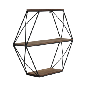 Modern Hexagon Wall Shelf Wood Metal Frame Contemporary Hanging Storage Organizer for Living Room Home Decor - Product Image 2