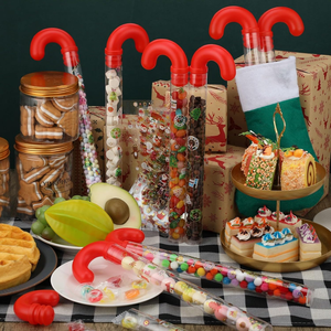 Tubo en forma de bastón de caramelo de Navidad reciclable Tubos de bastón de caramelo vacíos transparentes con adorno rojo para mantequilla de Chocolate - Product Image 5