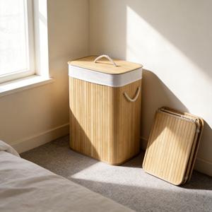 Cesto de Ropa Plegable Multifuncional de Bambú <span class=keywords><strong>con</strong></span> Tapa y Forro Extraíble, Contenedor Rectangular para Almacenamiento de Ropa Sucia - Product Image 2