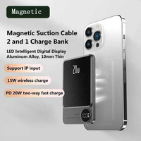 Meilleures Ventes 2023 : Batterie Externe Magnétique 2-en-1 Portable, Filaire et Sans Fil, à Chargement Sans Fil, 10000mAh