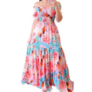 <span class=keywords><strong>Abito</strong></span> Casual a Maniche Corte <span class=keywords><strong>con</strong></span> Spalla Scoperta e Stampa Floreale, Vestito Lungo Elasticizzato <span class=keywords><strong>con</strong></span> Ampia Gonna - Product Image 6