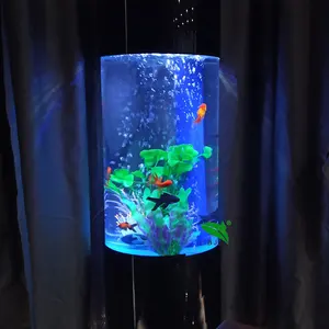 Aquarium cylindrique rond en acrylique transparent, fait main, base noire, décoration de la maison