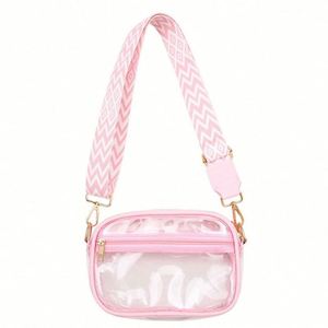 Bolso Bandolera Transparente de PVC Personalizado 2026, Aprobado para Estadios, Color Rosa, con Correa Ancha Desmontable y Plegable - Product Image 1