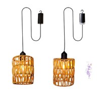 Lampe suspendue en rotin et corde de chanvre tressée, à piles, télécommandée, ampoule LED E27, style campagnard américain, décoration transfrontalière