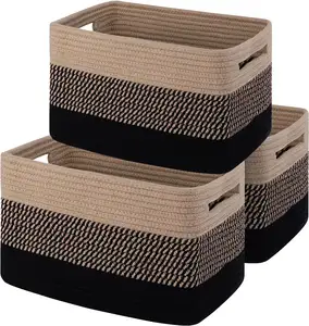 Wholesale Decorative Storage Woven Cotton Rope Basket For Toy Towel Baskets For Bathroom - Pack Of 3 Storage Basket
