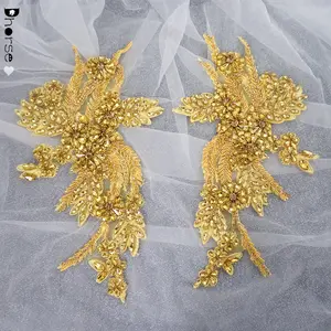 Sell in pair gold rhinestone applique crystal for bridal dress