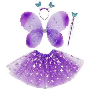 Vestido chique infantil de borboleta para meninas, vestido de fantasia de animais para crianças, dia das bruxas, cosplay com asas, vestido de palco