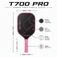 Raquette de pickleball en fibre de carbone brute Lingjun T700 PRO, bord allongé de 16 mm, norme USAPA, raquette professionnelle, logo personnalisé OEM ODM