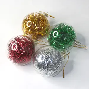Bola transparente para enfeite de natal, enfeite em branco subolinha para enfeitar o natal, bola plana de plástico transparente com 8cm