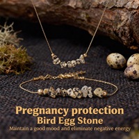 Set Kalung dan Gelang Batu Telur Burung Alami Gaya Bohemian Rantai Emas 18K Lapis, Hadiah Grosir