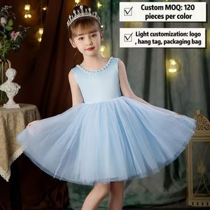 Vestido de Fiesta <span class=keywords><strong>para</strong></span> Niña Tipo Tutú sin Mangas con Espalda en V y Lazo Trasero Desmontable, Cuello Redondo y Perlas - Product Image 3