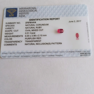 Rubí Rojo Natural de Corte Ovalado 6.0x3.98mm 0.51cts con Certificado IGI - Product Image 1