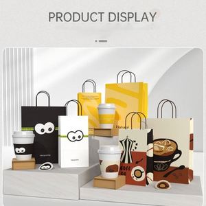 Bolsas de Papel Kraft Marrón Personalizadas, Reciclables, para Llevar Café, Té, Cerveza y Refrescos, con Asas Planas, para Restaurantes y Comida Rápida - Product Image 6