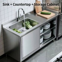 Kasten van gepolijst roestvrij staal voor horeca, met voedselveilige coating, geïntegreerde spoelbak voor restaurants en bars, QINGRAN.