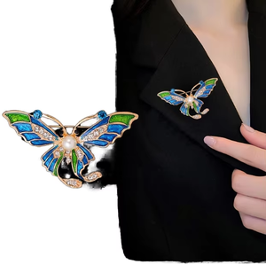Émail personnalisé papillon et oiseau dames broche broche en alliage de zinc or argent 6 pièces cadeau de fête - Product Image 1