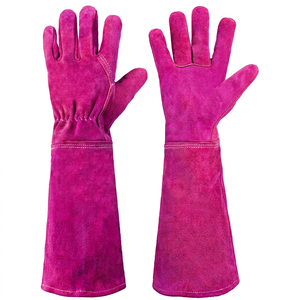 Guantes de poda de rosas para hombres y mujeres, guantes de jardinería a prueba de espinas, de cuero serraje rosa brillante - Product Image 1