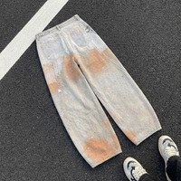Pantalon Boyfriend Long Décontracté Hiver en Jean Foncé Taille Haute, Style Rétro Américain avec Imprimé Graffiti Vintage